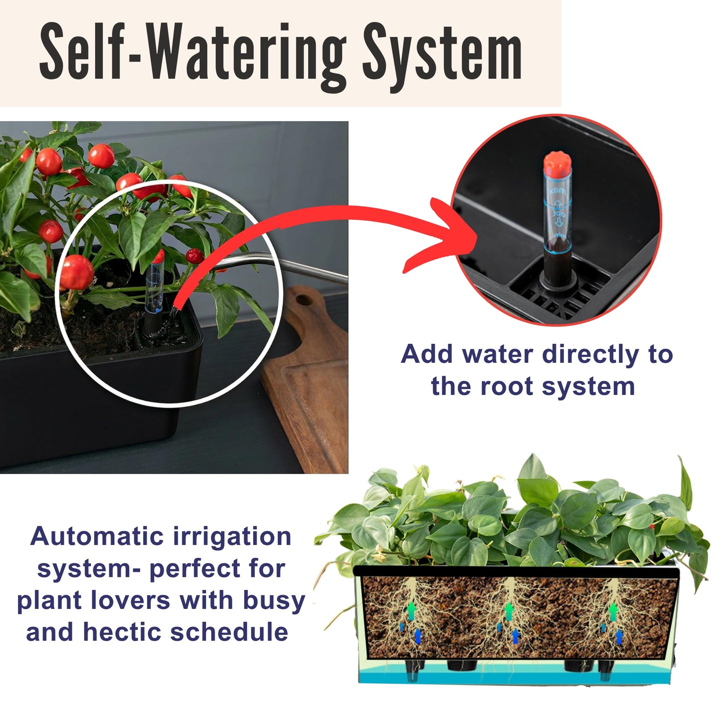 LaLaGreen Railing Planter Boxes (16 Inch, 2 Pack) Black Rectangular Plastic Window Box Planters with Self-Watering System Metal Brackets, Outdoor Plants Herbs Flowers Deck Balcony Fence Garden Decor