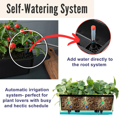 LaLaGreen Railing Planter Boxes (16 Inch, 2 Pack) Black Rectangular Plastic Window Box Planters with Self-Watering System Metal Brackets, Outdoor Plants Herbs Flowers Deck Balcony Fence Garden Decor