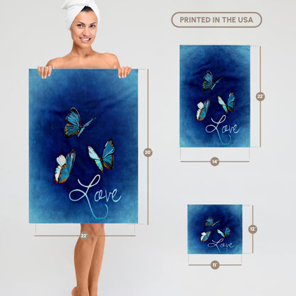 3D Rose TWL_236721_1 Love Style with Butterfly & Blue Background Towel, 15" x 22"