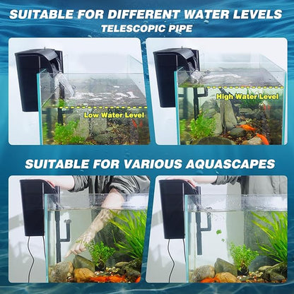 Large Hang on Back Aquarium Filter 344GPH for 40-150 Gallon Fish Tank, U-V Light Big Canister w/ Filters High Flow 5-Stage Green Killing Deodorization Machine Keep Fresh& Saltwater Water Crystal Clear