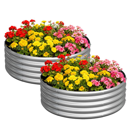 zizin 2 Pack Galvanized Raised Garden Bed Metal Round Raised Garden Beds Outdoor Planter Box for Vegetables (3FT, Silver)