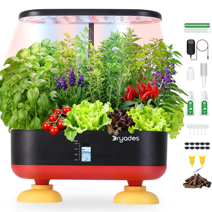 DRYADES 16 Pods Hydroponic Growing System, Indoor Garden with 24W Full-Spectrum LED, Smart Quiet Auto-Watering Herb Planter, Classic Red-Black Gift Design for Home, Office & Holiday
