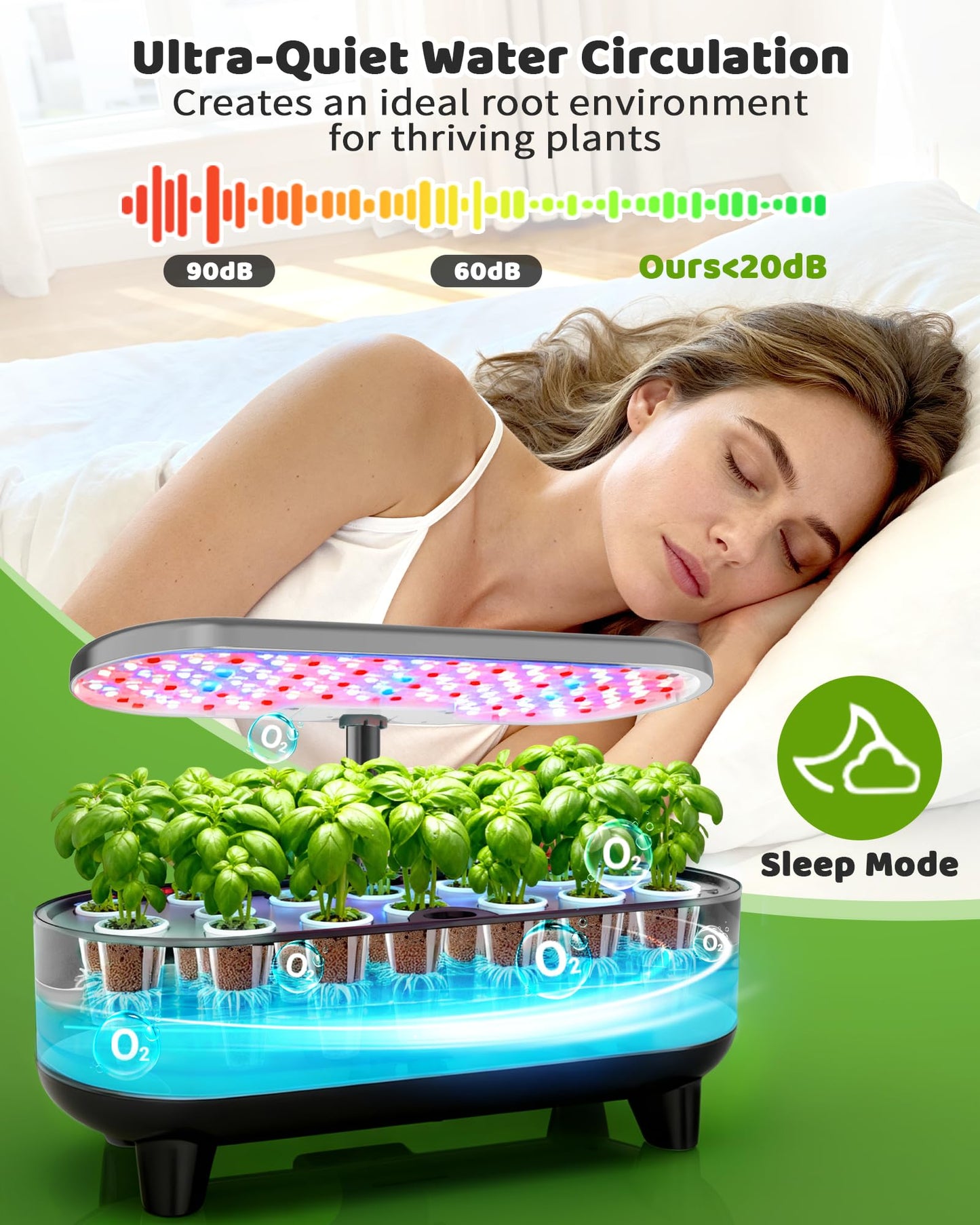Growell Hydroponics Growing System Kit, 16 Pods, Vertical 8L Indoor Gardening System for Herb Vegetable Fruit, Hydro Garden with LED Grow Light, Smart Water Circulation, 3 Light Modes & 2 Timer, Gray