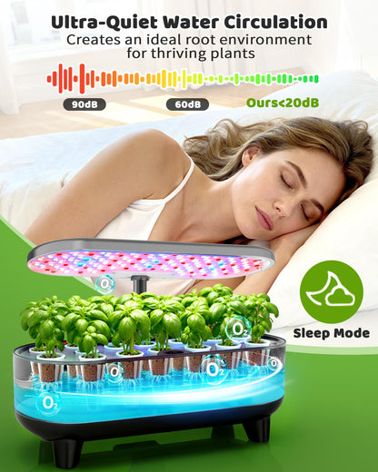Growell Hydroponics Growing System Kit, 16 Pods, Vertical 8L Indoor Gardening System for Herb Vegetable Fruit, Hydro Garden with LED Grow Light, Smart Water Circulation, 3 Light Modes & 2 Timer, Gray