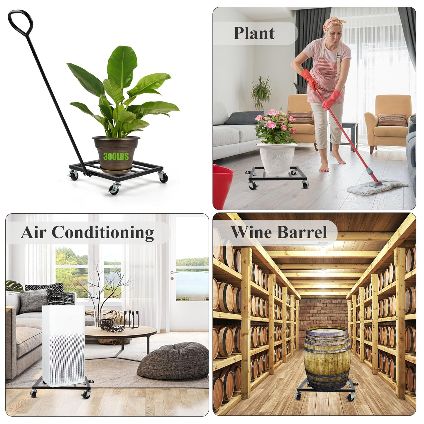 Goooxim 14 Inch Plant Dolly with Wheels - Heavy Duty Steel Caddy for Indoor & Outdoor Pots, 360° Rotating Rollers, Detachable Handle, High Capacity for Easy Mobility & Stability