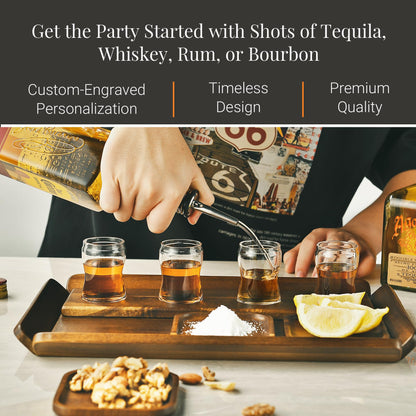 Shanik Rustic Wooden Tequila Flight Tray Set – Tasting Board with 4 Shot Glasses & Coasters, Cocktail Sampler for Parties, Home Bar, Men’s Gift, Pairing Kit