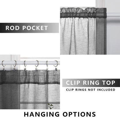 KOUFALL Dark Grey Sheer Curtains 84 Inches Long,Linen Look Rod Pocket Window Curtains for Living Room Bedroom,2 Panels Set,Charcoal Gray