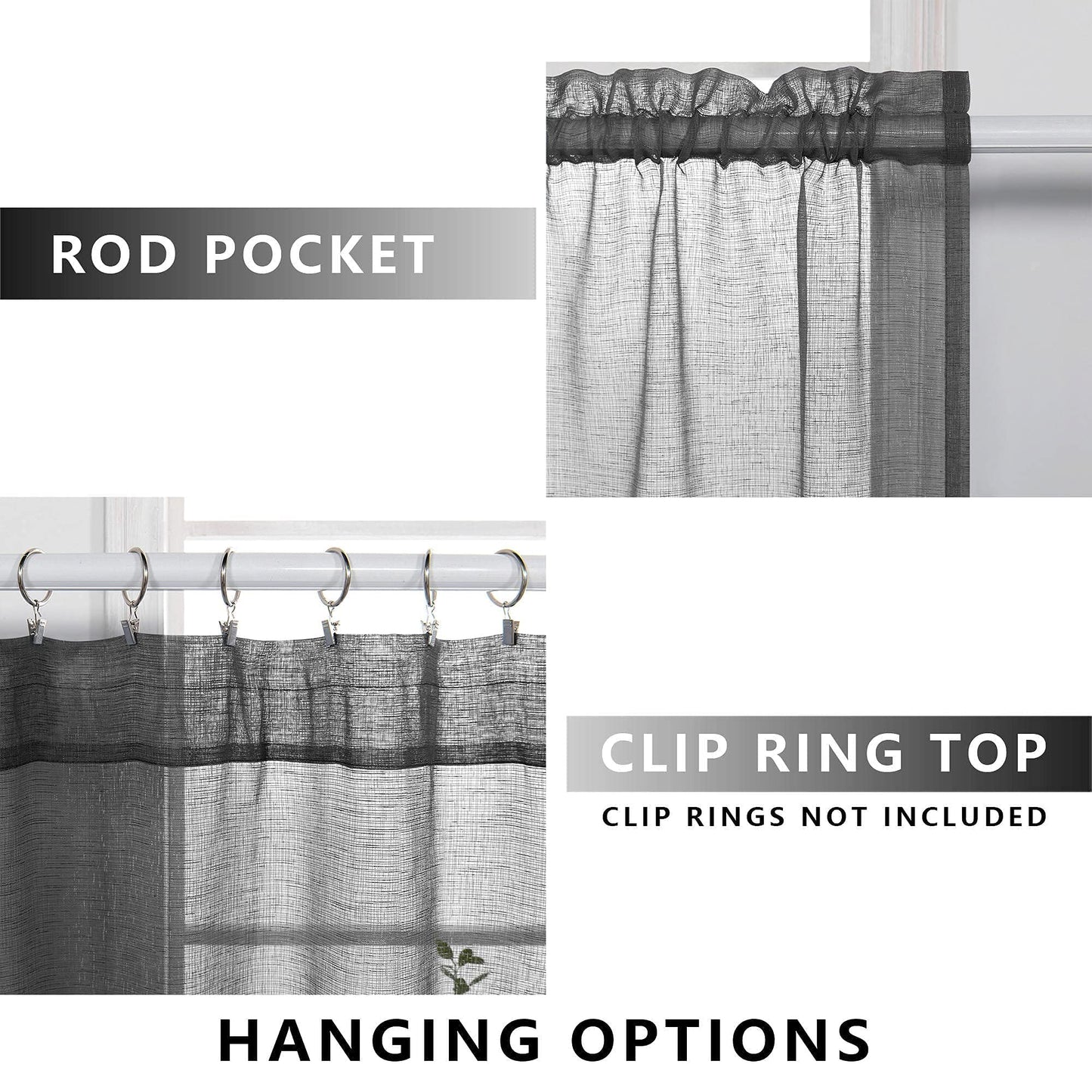 Dark Gray Curtains 108 Inches Long for Living Room Set of 2 Rod Pocket Elegant Faux Linen Textured Drapes Semi Sheer Light Filtering Curtains for Large Windows Patio 52x108 Inch Length Charcoal Grey