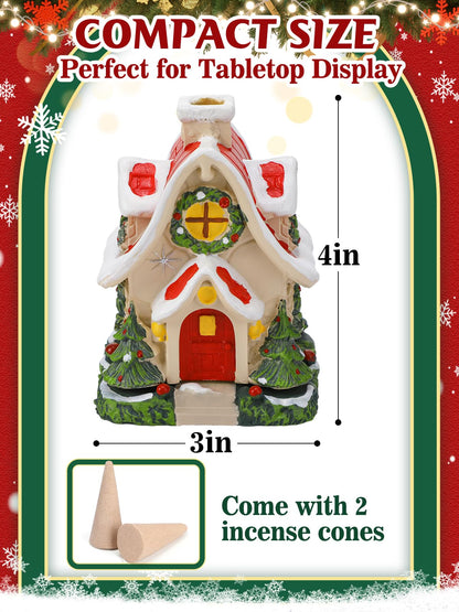 Christmas Log Cabin Incense Burner - Gift for Mom Wife Her Women, Christmas Village House Incense Holder with 2 Incense Cones for Home Decorations, Red