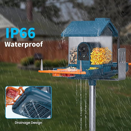 Bird Feeder with Camera and Bird Bath for Outdoors, Dual-Lens 2K HD Video with AI Identification, Solar Powered, Instant Alerts, IP66 Weatherproof