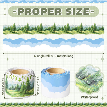 Trandraft 2 Rolls 65.6ft White Clouds Trees Bulletin Board Decorations Clouds Bulletin Board Borders Strips Classroom Decor Back to School Trim Borders for Home Office