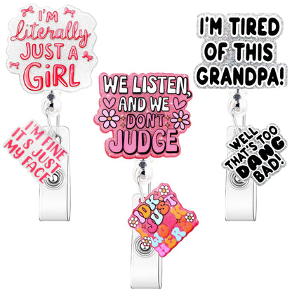 3Pcs Funny Cute Badge Reel Retractable Nurse Gifts Badge Holder with Alligator Clip Glitter ID Name Badges Reel Buddy Pink Nurse Doctor Assistant Gifts Accessories Office Medical Stuff Essentials-Ba