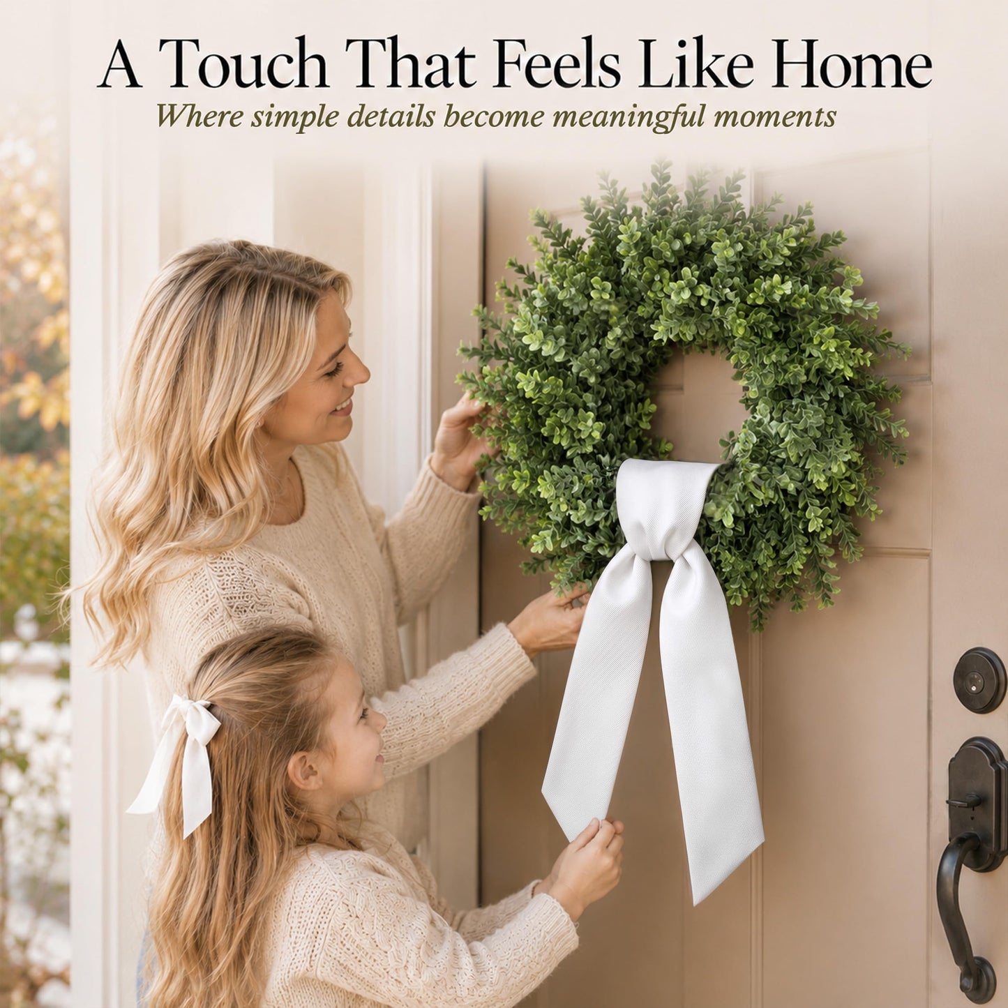 Presentastic 2 Pcs White Wreath Sash for Front Door, Embroidery Blank Wreath Sashes, Textured Twill Finish Sash Ribbon Accessories for Flower Bouquet Garland Yard Doorway Wedding Xmas, 4.5 x 57 Inches