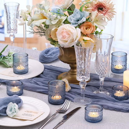 30 Pcs Blue Votive Candle Holders – Glass Candle Holders Bulk for Wedding Table Centerpiece, Something Blue Bridal Shower, Baby Shower, Summer & Everyday Home Decor