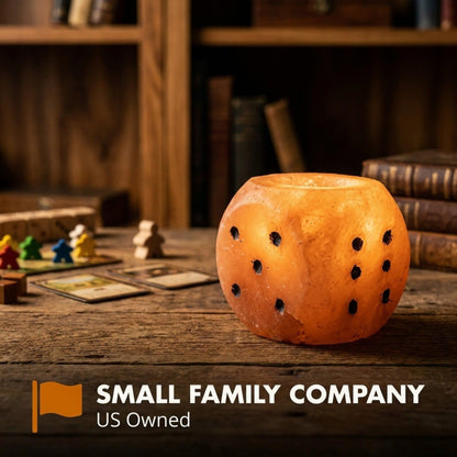Himalayan Rock Salt Natural Crystal Game Dice Style Candleholder, Game Dice - Soft Calm Therapeutic Candle Light - Handcrafted Design Salt Crystal - Candleholder, Dark Orange Hue