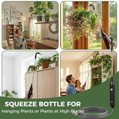 Rechargeable Cordless High Reach Plant Waterer - with Telescopic Wand Plant (25.6–33.4 in), Watering Can Hanging Plants Baskets, 2 Adjustable Nozzles and 8.6ft Water, Hose for Yard Lawn Weeds Plants