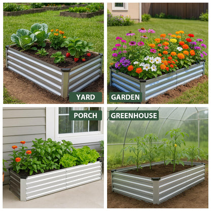 Bujijun 2 Pack 8x4x1FT Galvanized Metal Raised Garden Bed Kit for Vegetables, Herbs, Open-Bottom Large Capacity Outdoor Planter Box Gardening Stakes, Silver