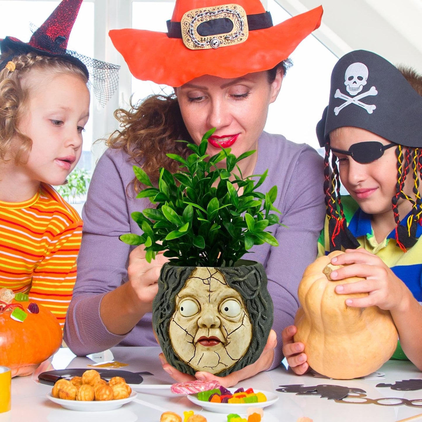 Face Pots for Plants - Abstract Head Planter, Resin Sculpture | Indoor Outdoor Garden Decoration for Patio Bookshelf Windowsill offlce Desk Balcony Halloween Kids Family Tabletop Friends Gift Use