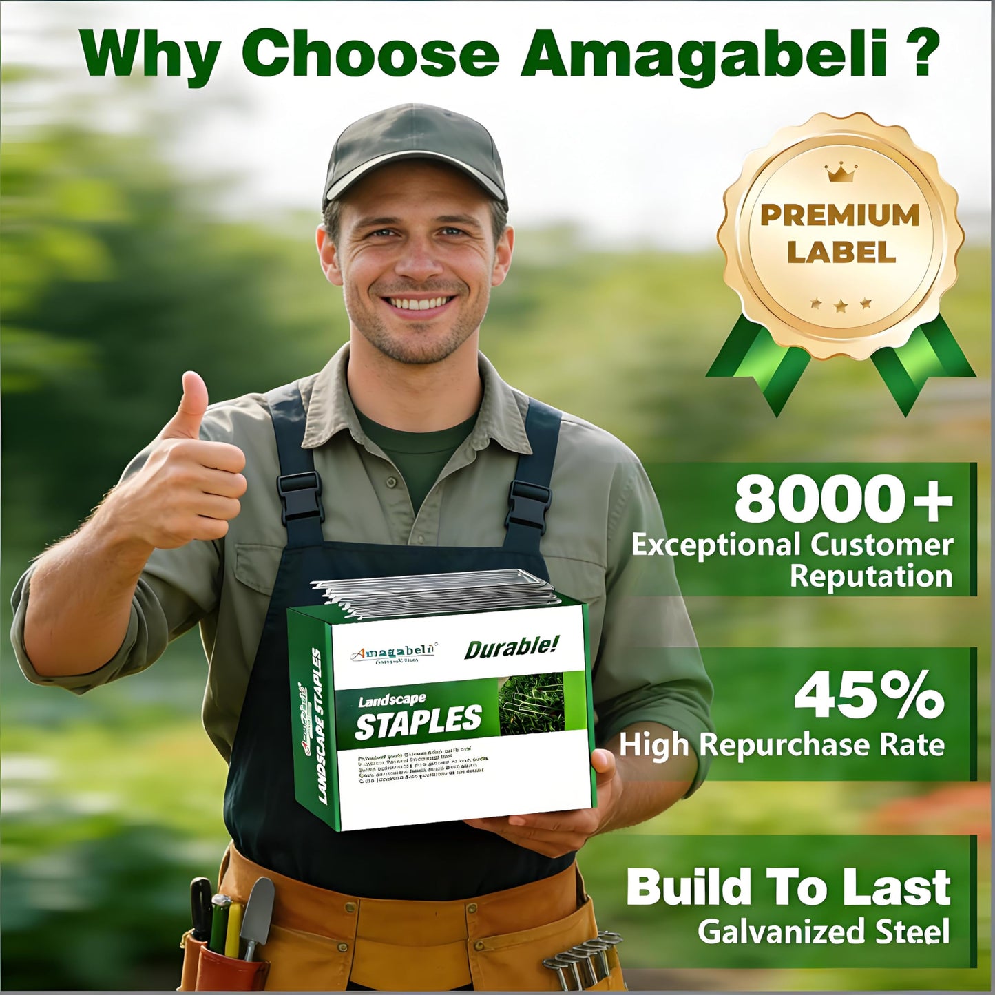AMAGABELI 6 Inch 200 Pack Galvanized Landscape Staples 11 Gauge Anti-Rust Heavy Duty Garden Stakes Plant Cover Spikes U-Shaped Sod Pins Fence Stakes for Weed Barrier,Irrigation Tubing,Lawns,Decoration