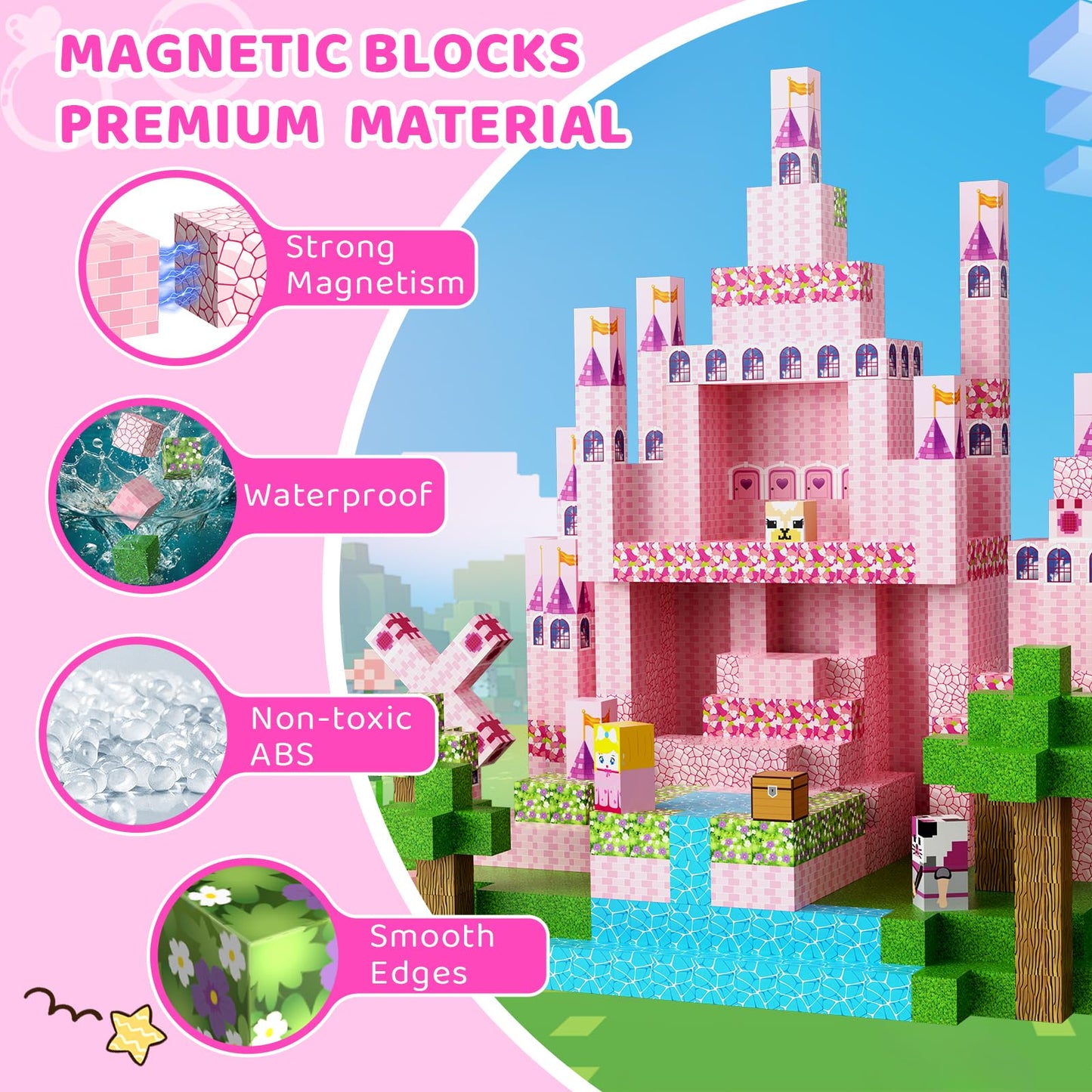 Uneviesyka Magnetic Blocks,100 PCS Magnetic Building Blocks Set STEM Montessori Sensory Educational Construction Cubes Toys,Christmas Birthday Easter Gifts for Kids Boys Girls Toddlers Age 3-10