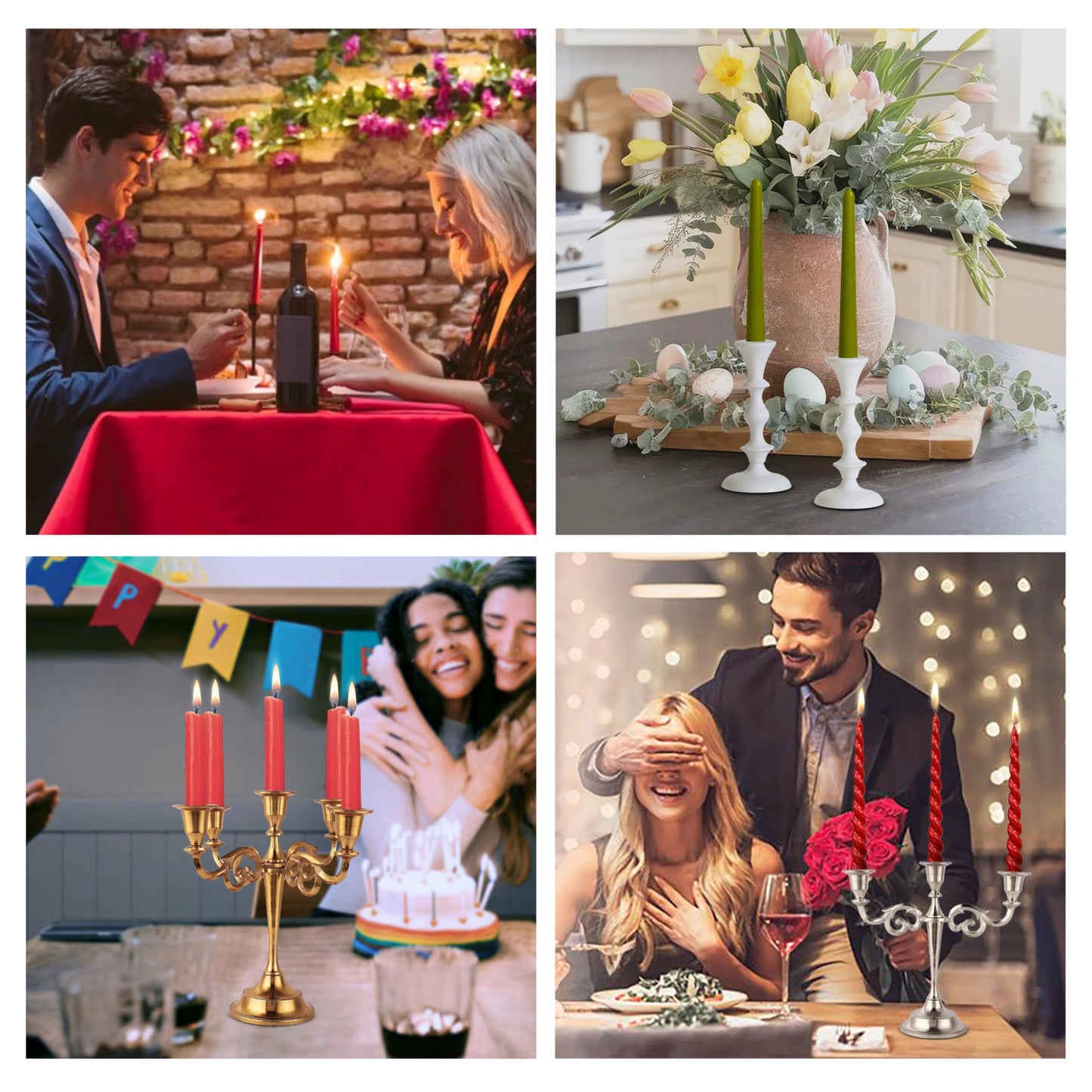 Rely+ 5 Arm Baby Candelabra Black Matte 8 Inch Taper Candle Holders Gothic Decorations Candlesticks Holder Home Decor Wedding Parties Centerpiece for Dining Table