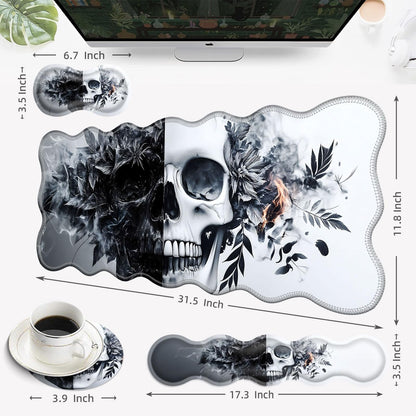 EFGWSDER Desk Mat, Mouse Pad with Wrist Rest, 4-in-1 Large Mouse Pads for Desk, Ergonomic Mouse Pad and Keyboard Wrist Rest Gaming Keyboard Mat for Office,Funny Skull