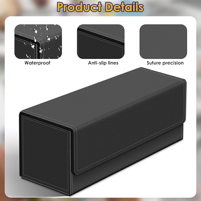 Homthy 600 Card Deck Case for Trading, Leather Magnetic Closure Commander Storage Box Fit for Sports, Game, Standard Cards (Black)