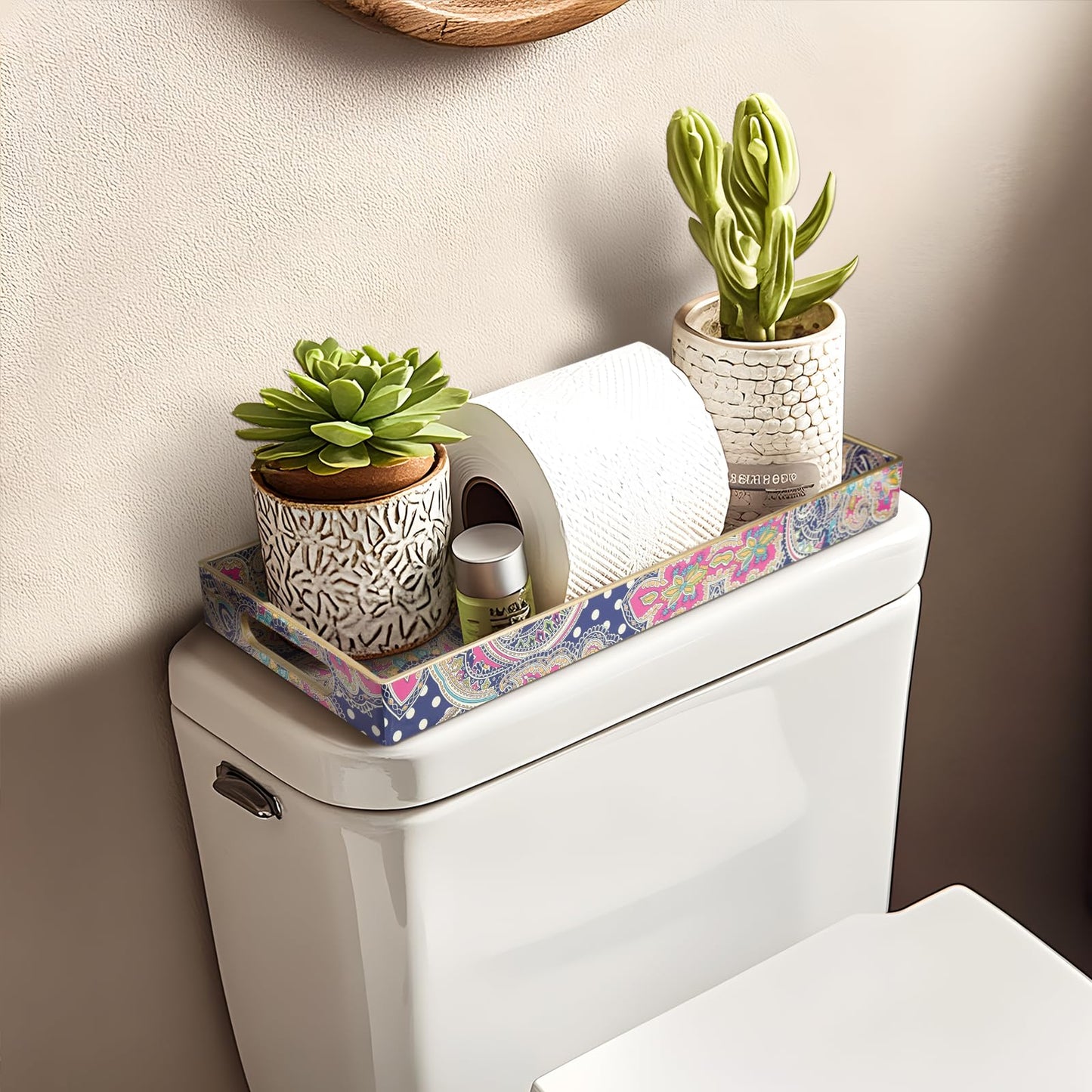 MAONAME Plastic Vanity Tray, Bathroom Counter Tray, Decorative Trays with Handles, Storage Dresser Trays Organizer for Toilet Tank, Jewelry, Makeup, 13.8" x 6" x 1.57"