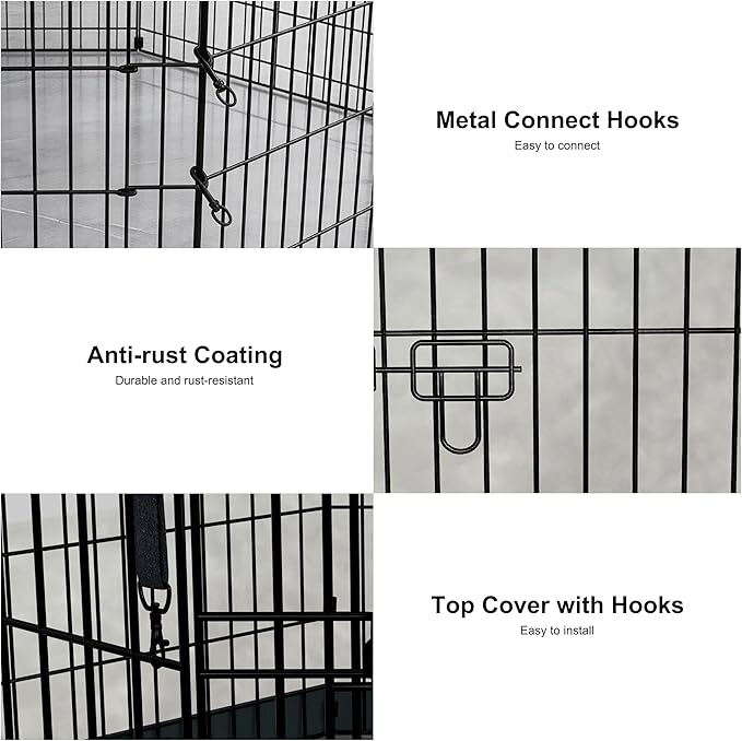 Dog Playpen with Top Cover,Foldable Metal Puppy Play Pen,24x30in 8 Panels Dog Playpen with Door for Indoor Outdoor,Heavy-Duty Pet Exercise Fence for Small Medium Animals