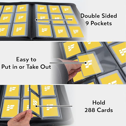 Top Loader Binder for Cards (Clear Window), Holds 288 Cards in 3"x4" Toploaders, Trading Card Binder 9 Pocket for TCG, MTG, YGO, Game Cards, Sports Cards(Black 1)