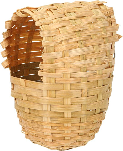 Finch Nests for Cages - Small Bird Nest with Metal Hook, Hand-Woven Box Natural Bamboo Cage Accessories, Hut Toy Hanging Shelter Warm Bird Houses, Handmade Hideout House, Outdoor Balcony Art Crafts