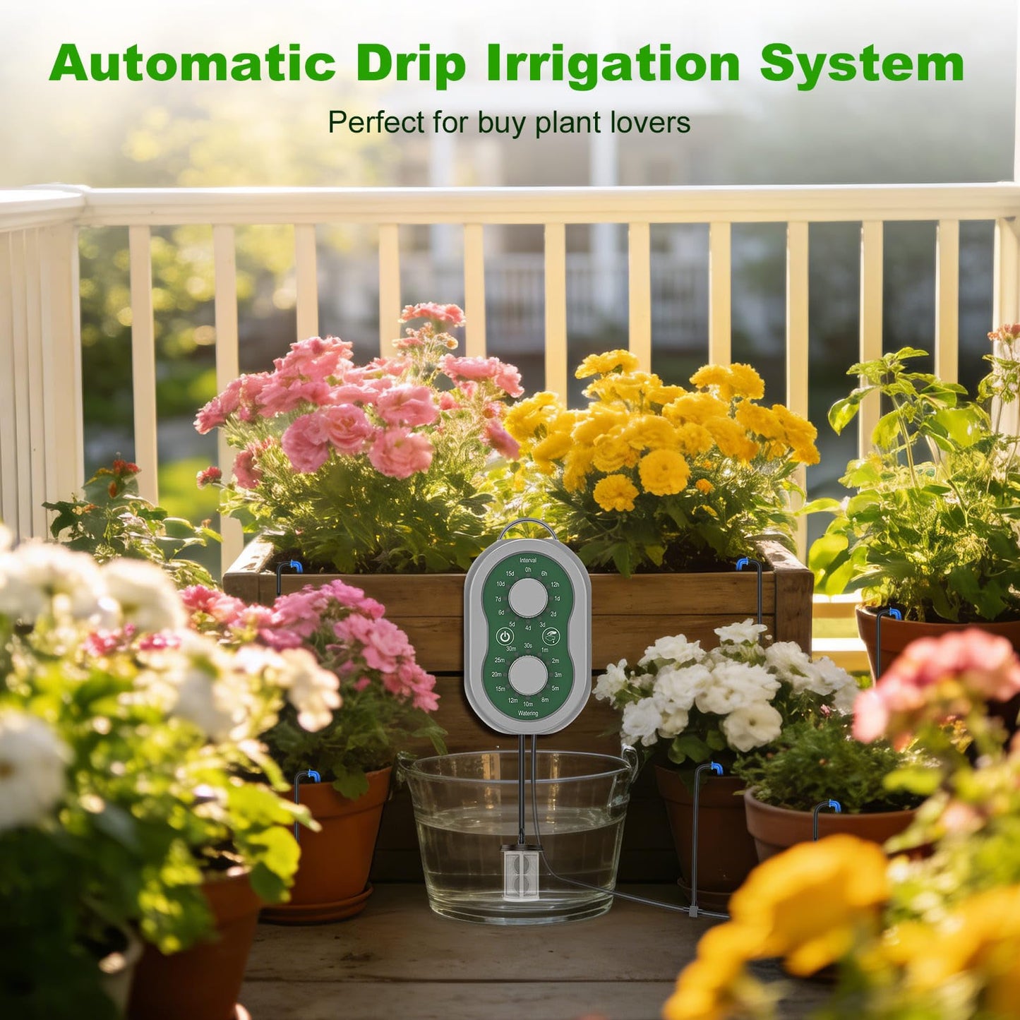 Automatic Plant Waterer Indoor Self Watering System for Pot Plant,Battery Powered Outdoor IPX5 Waterproof Auto Drip Irrigation Kit Beginner-Friendly Water 15 Plants