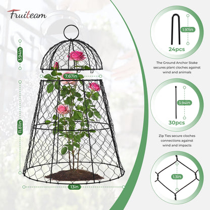 FRUITEAM Metal Plant Covers 6pcs, Heavy Duty Garden Cloche Plant Cage for Outdoor, 13"x15.8"H Rust-Proof Plant Protectors from Animals for Vegetables, Flowers, Seedlings Against Rabbits, Squirrels