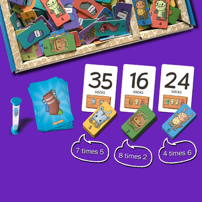 Logic Roots Monster Sock Factory Multiplication and Division Game - Fun Math Board Game for 6-10 Year Olds, Easy to Play STEM Toy for Kids at Home, Learning Gift for Girls & Boys, Grade 1 and Up