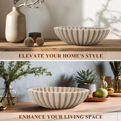 YMXYJM Large Decorative Bowl, Modern Handicraft Bowls for Home Decor, Fruit Bowl for Kitchen Counter, Ruffle Decor, Stylish Key Bowl for Entry Table, Artificial Stone Beige