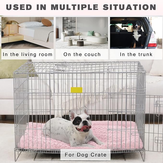 Washable Dog Bed Mat Ultra Soft Dog Crate Pad Comfy Fluffy Pet Kennel Beds Sleeping Mattress for Large Jumbo Medium Small Dogs, 36 x 23 Inch, Pink
