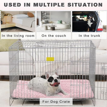 Washable Dog Bed Mat Ultra Soft Dog Crate Pad Comfy Fluffy Pet Kennel Beds Sleeping Mattress for Large Jumbo Medium Small Dogs, 36 x 23 Inch, Pink