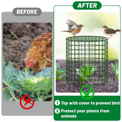 UNIFAMILY 6pcs Plant Protectors from Animals with 2 Round Covers 13 x 11.8IN, Metal Plant Cages for Outdoor Plants, Chicken Wire Cage, Plant Protectors for Keeping Bunny Chicken Squirrels Birds Out
