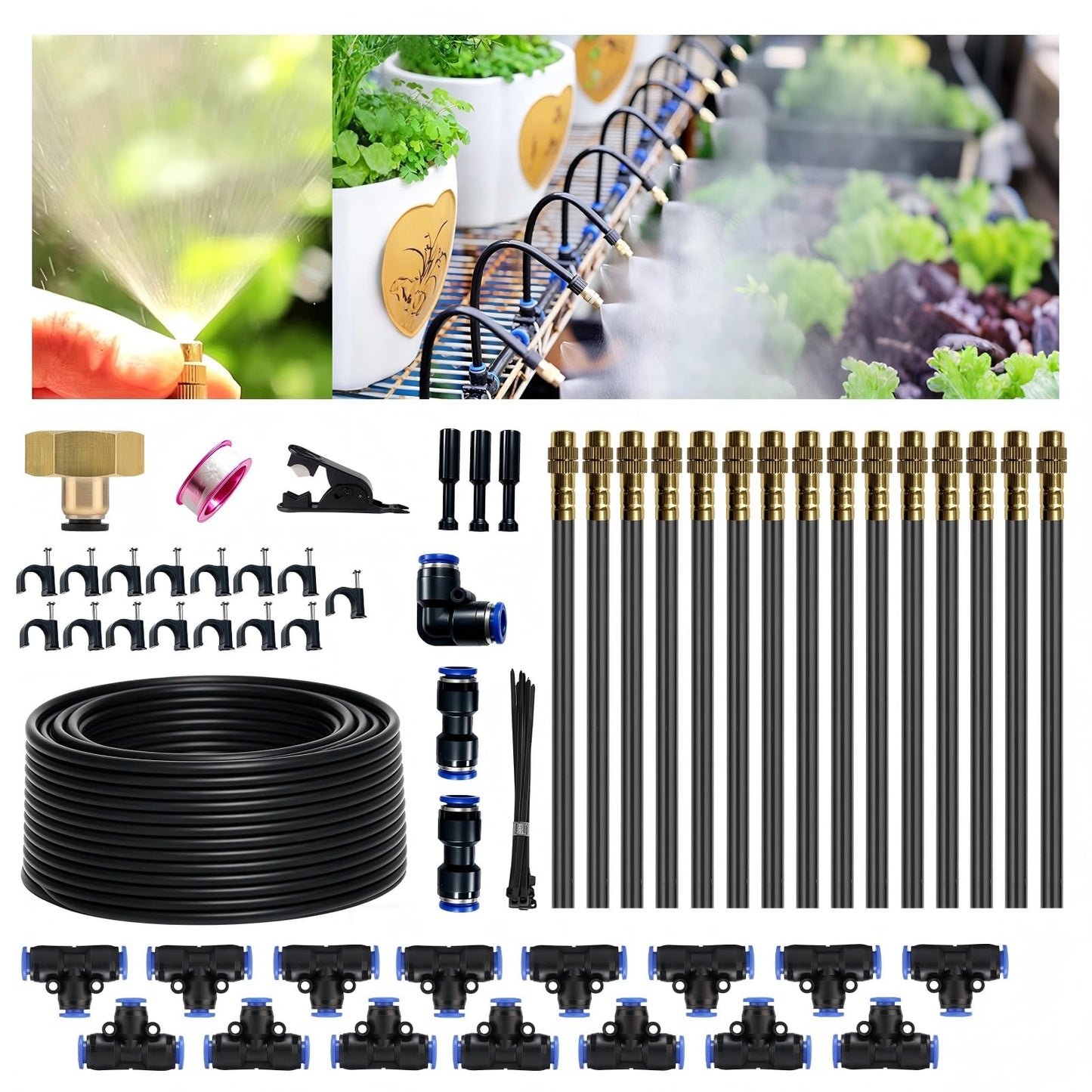 Drip Irrigation System, 2026-Upgrade 50Ft 1/4"Watering Kit with 15 360° Adjustable Copper Nozzles & 3/4" Copper Connector, DIY for Garden, Greenhouse, Pots, Raised Beds & Yard