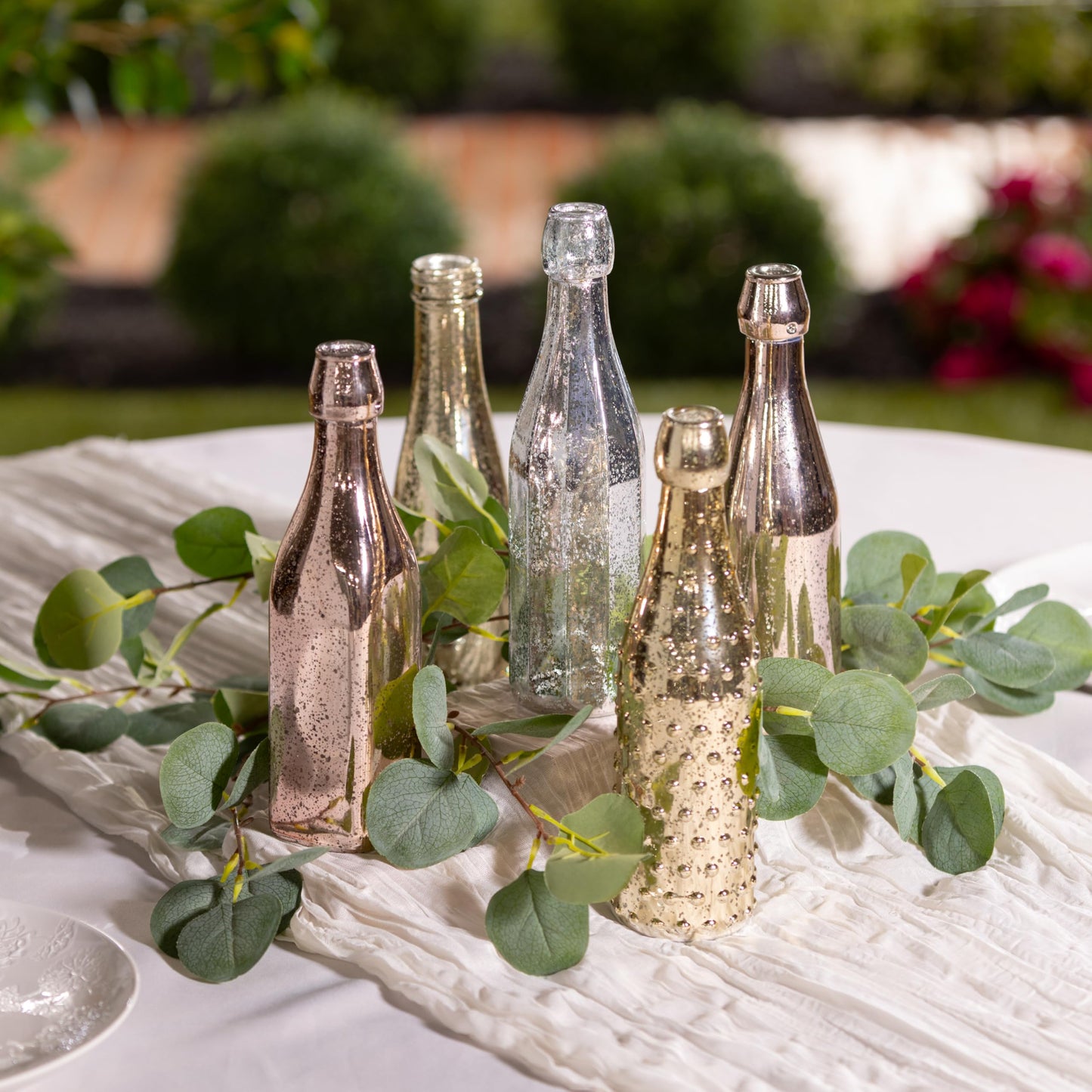 Evergreen Garden Glass Bottles for Bottle Tree, Wine Bottles for Decorativation Indoor Outdoor Wedding Christmas Party Decor (Mercury Glass, Set of 5)