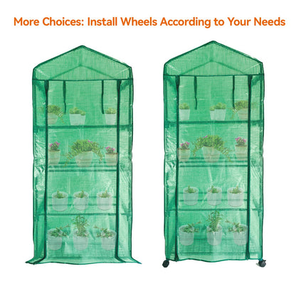 Grandhom Mini Greenhouse,4 Tier Small Portable Greenhouses Kit with Caster Wheels and Roll-up Zipper PE Cover,Green House for Indoor Outdoor Seedling and Plant Growing 27.6" L x 19.7" W x 65" H,Green