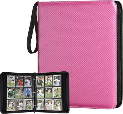 GERMUN 3 Ring 9 Pocket Zipper Card Binder, 720 Double Sided Standard PU Trading Card Album Folder for TCG & Sports Cards, Not Fit Top Loaders (Pink)