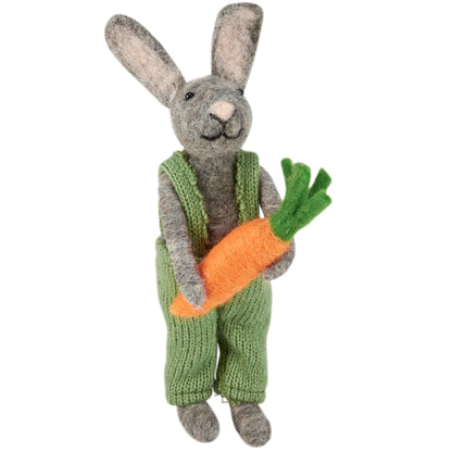 Primitives by Kathy Garden Rabbit Collectible Felt Critter, 9.75-inch, with Handmade Details, Holding Large Carrot, use for Tiered Tray or Tablescape with Our Other Easter & Spring Figures and Decor