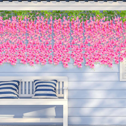 GPARK 12 Pieces/Each 45 inch / 3.7 ft Wisteria Artificial Flower Bushy Silk Vine Ratta Hanging Garland Hanging for Wedding Party Garden Outdoor Greenery Office Wall Decoration Pink