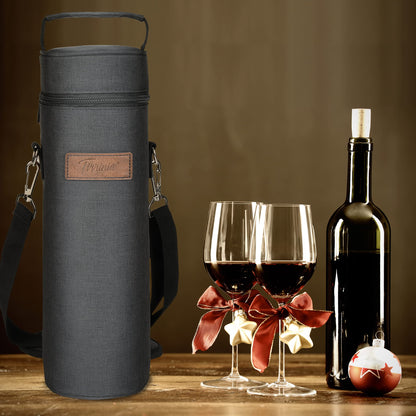 Tirrinia Single Bottle Wine Gift Carrier Bag, Insulated Travel Wine Cooler Tote with Shoulder Strap for Picnic, Party, BYOB Restaurant, Portable One Bottle Wine Chiller Container, Gift for Wine Lovers