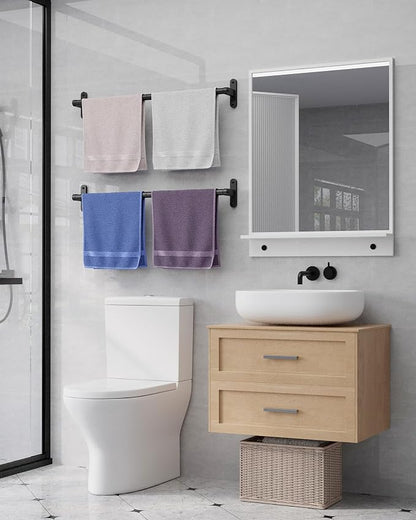 Powools Matte Black Towel Rack for Bathroom - 24" Rustproof Towel Holder, Sturdy Towel Bar Wall Mounted, Space-Saving Towel Hanger, Bathroom Accessories, Home Decor, Apparment Essentials, 2 Packs