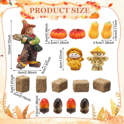 Arrowbash Fall Village Accessories Mini Hay Bales Set Fall Miniature Figurines with Acorns Pumpkins Scarecrow Simulation Farm for Dollhouse Farmhouse Autumn Harvest Thanksgiving Tabletop Decor