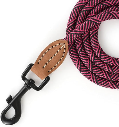 Mile High Life Small Dog Leash, Thin Rope Leash with Genuine Leather Connection and Heavy Duty Metal Clasp, Great for Small Medium Dogs(Pink,48 Inch-1/3)