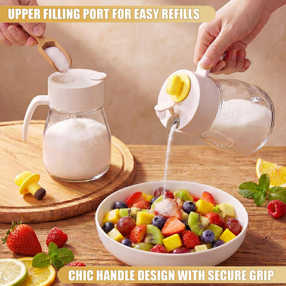 LemonRoad 30 oz Large Glass Sugar Dispenser with Pour Spout for Sugar, Coffee, Top Filling Port Design for Easy Refill, Large Capacity Sugars Container Glass Jars for Salt Kitchen Baking