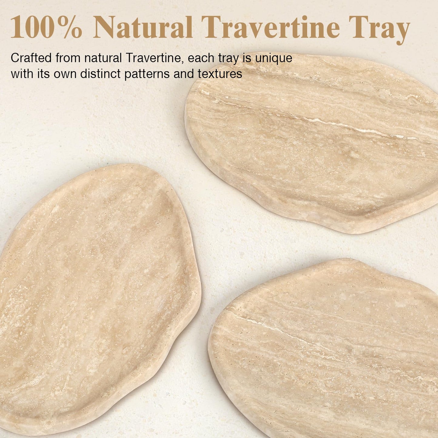 Moujings Natural Travertine Vanity Tray - Decorative Stone Marble Tray for Bathroom Countertop, Elegant Organizer for Home Decor, Jewelry, Candle, Makeup, Kitchen and Dresser Decor